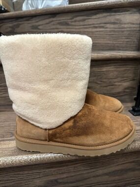 UGG Classic Short II Sherpa Cuff Chestnut Suede & Cream Shearling Boots